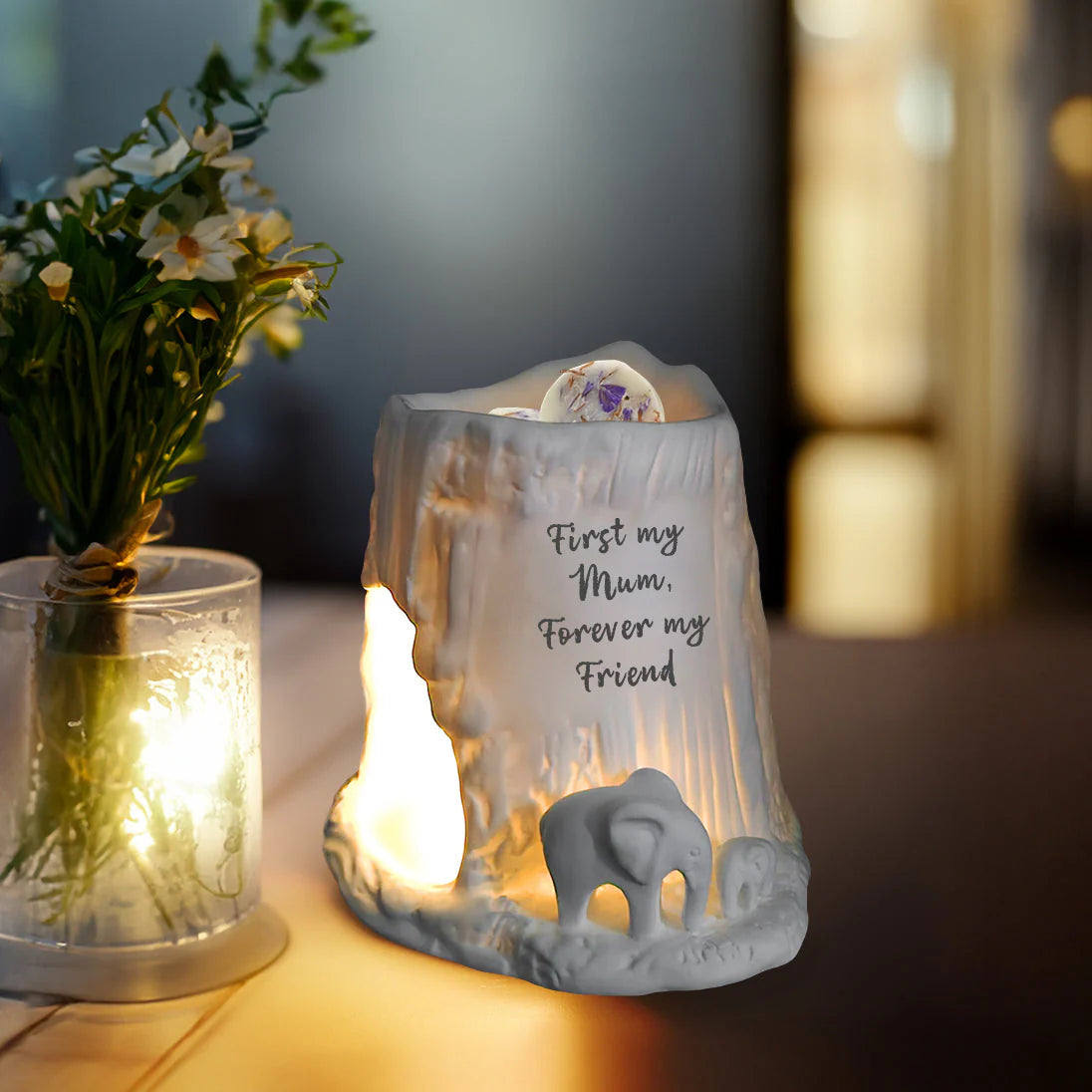 Cello Tealight Wax Melt Burner - Elephants - First my Mum Forever my Friend