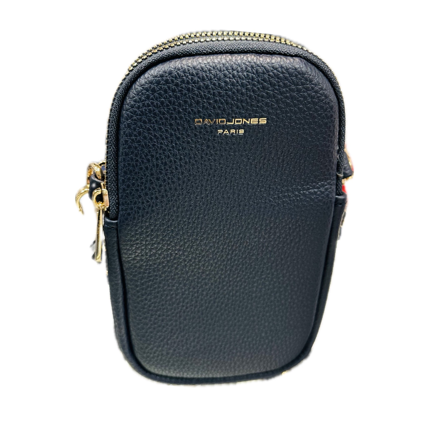 David Jones Double Zip Phone Bag - Navy Blue/Gold Fittings (CM6814A)