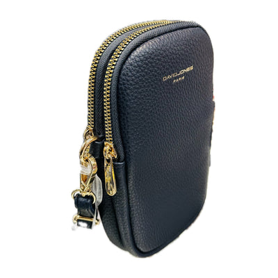 David Jones Double Zip Phone Bag - Navy Blue/Gold Fittings (CM6814A)