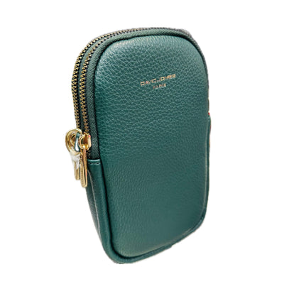 David Jones Double Zip Phone Bag - Forest Dark Green/Gold Fittings (CM6814A) AW24