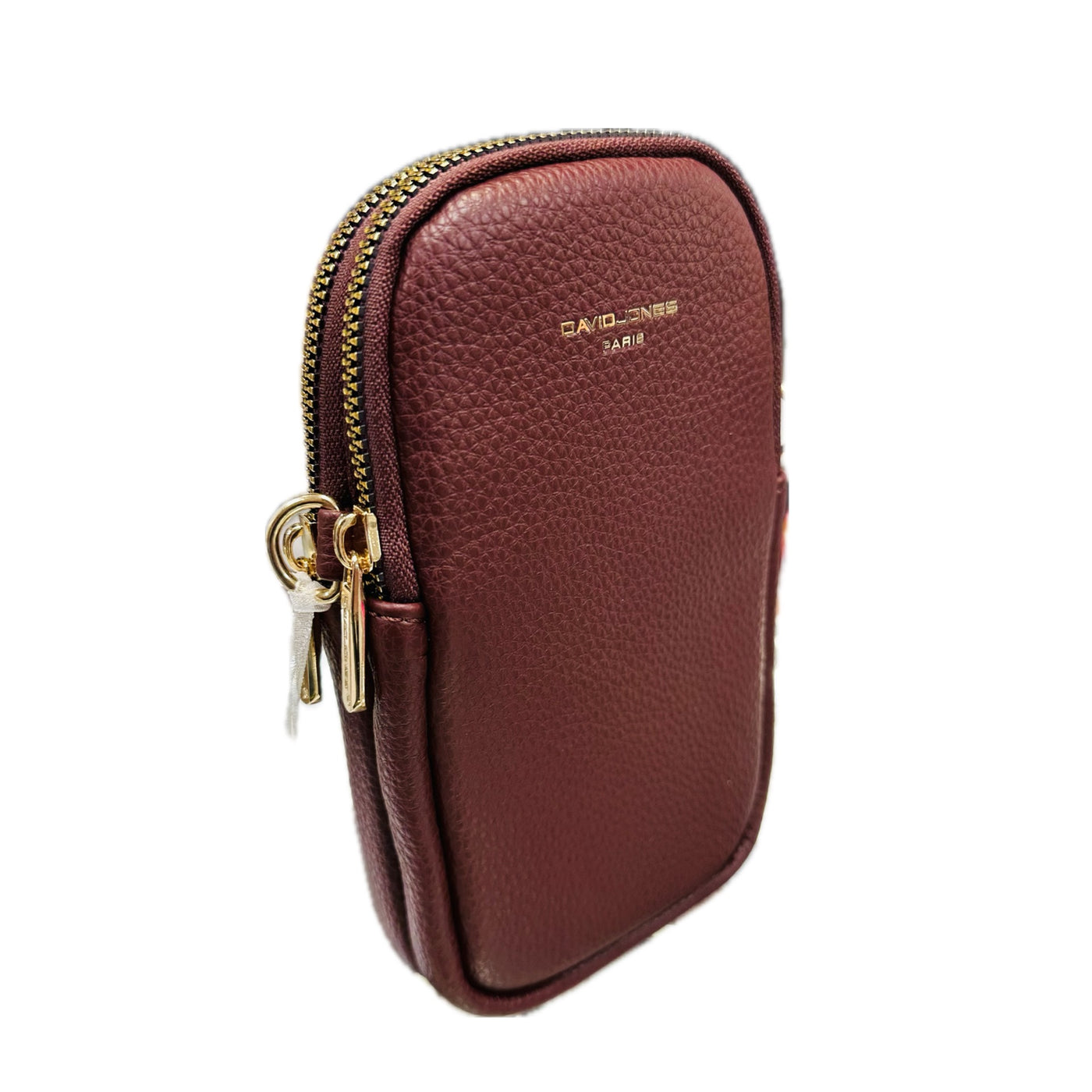 David Jones Double Zip Phone Bag - Bordeaux/Gold Fittings (NVCM6814A) AW24