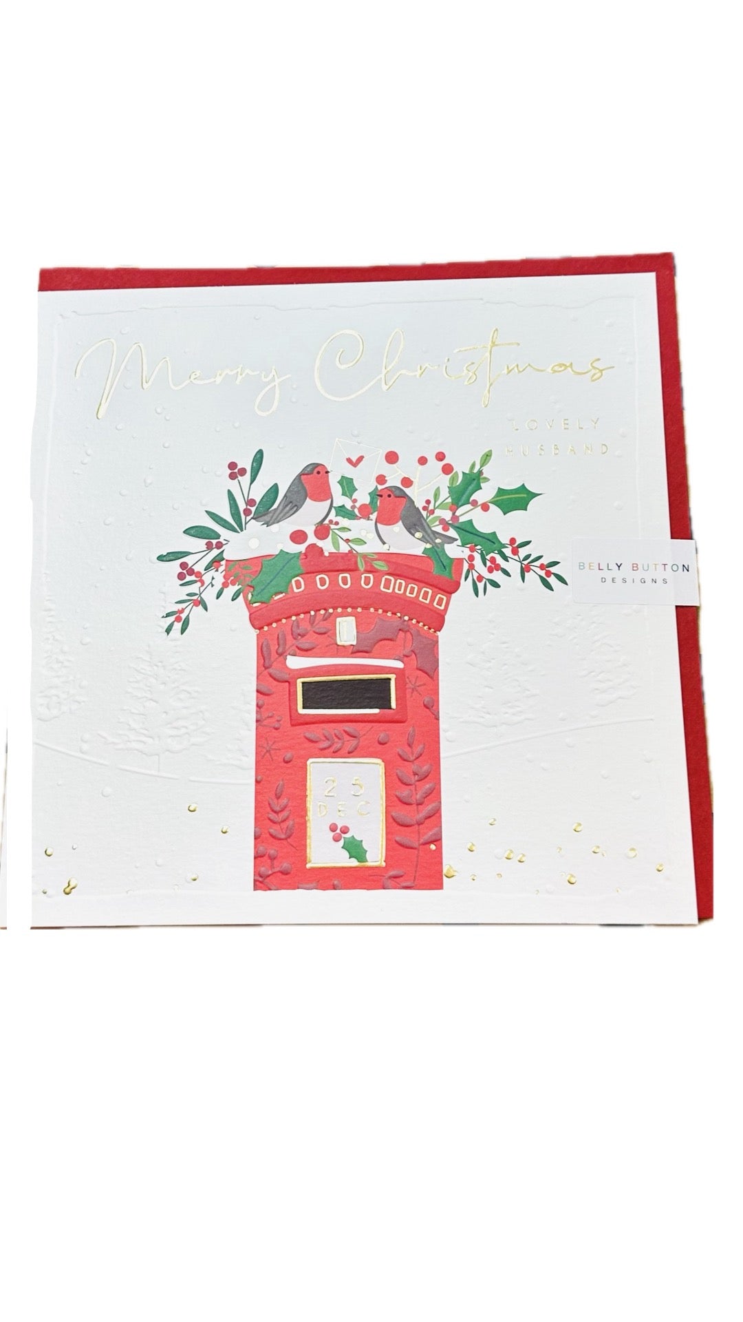 Belly Button Merry Christmas Lovely Husband Post Box Robin LARGE Card