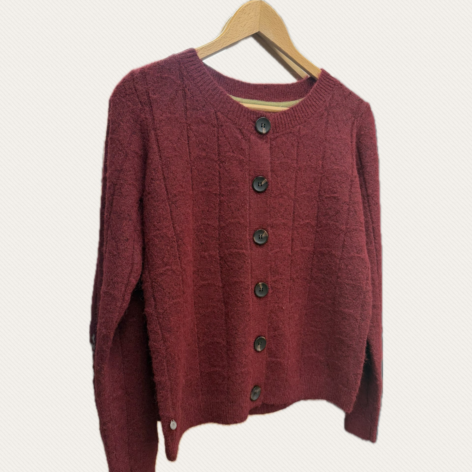 Brakeburn - Karla - Chunky Fan Stitch Knitted Cardigan - Burgundy