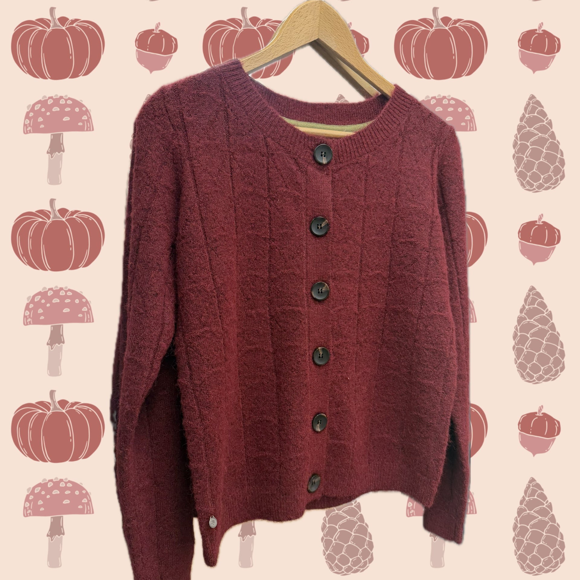 Brakeburn - Karla - Chunky Fan Stitch Knitted Cardigan - Burgundy