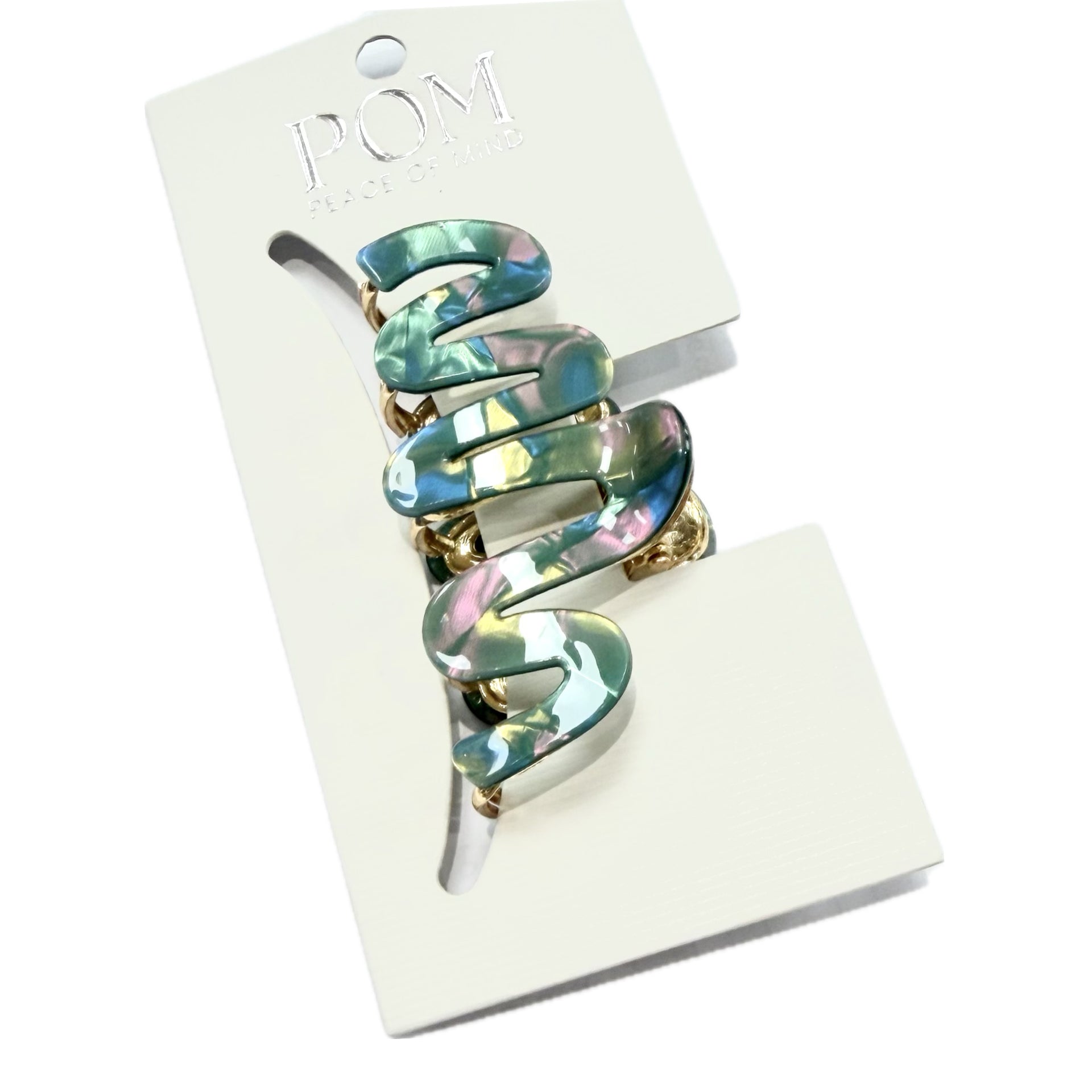 POM - Teal &amp; Gold Wave - Acrylic Claw Clip
