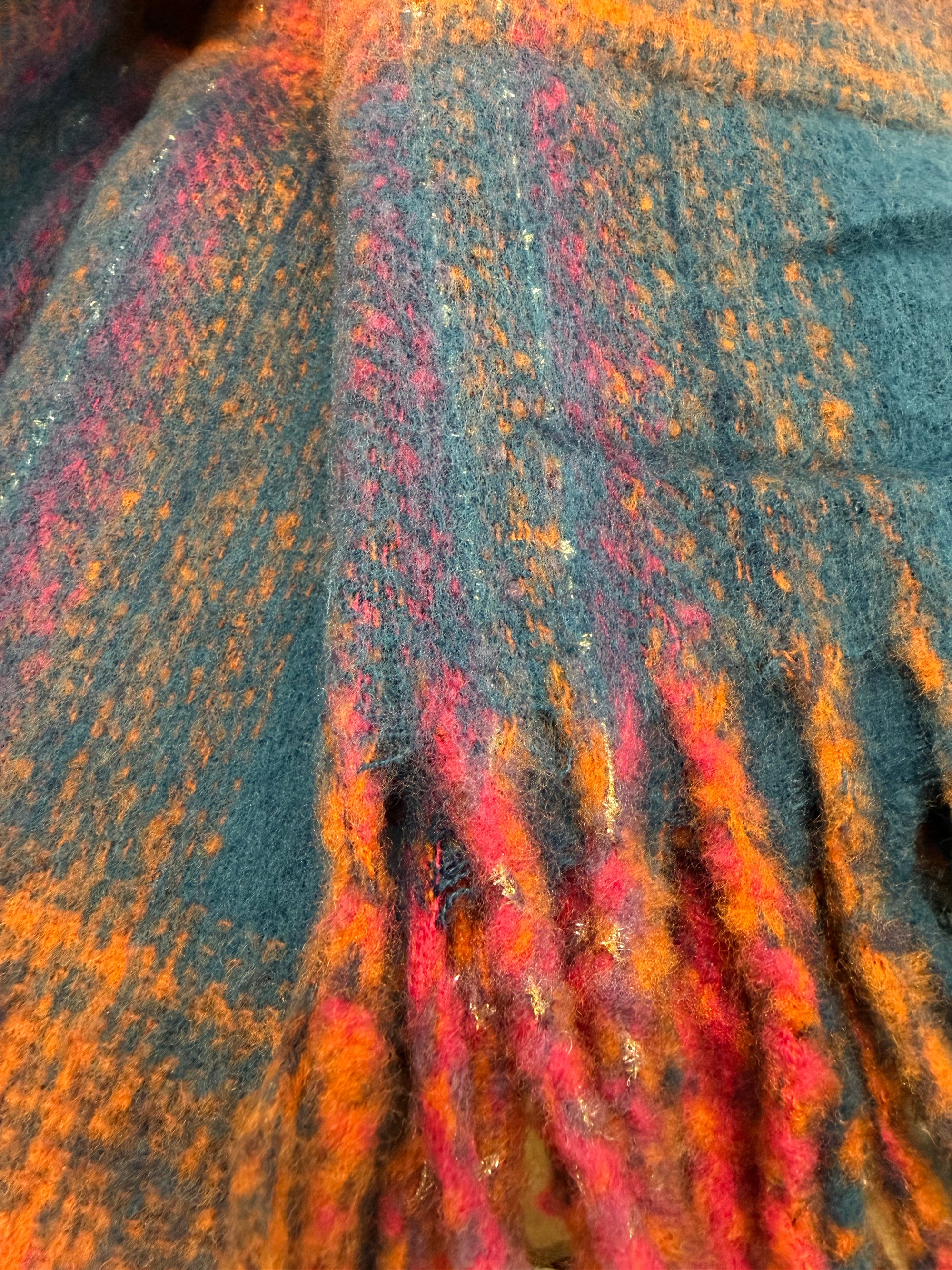 POM - Molly - Yellow, Pink &amp; Navy Blue Mix Check Print - Cosy Tassel Scarf