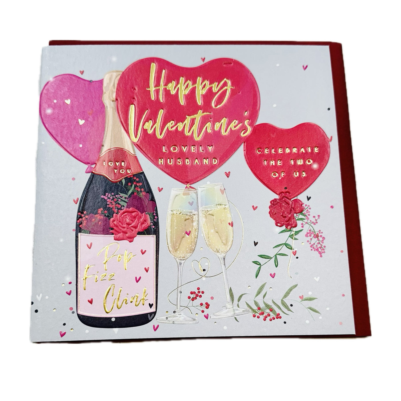 Belly Button Happy Valentines Lovely Husband Champagne & Hearts Card