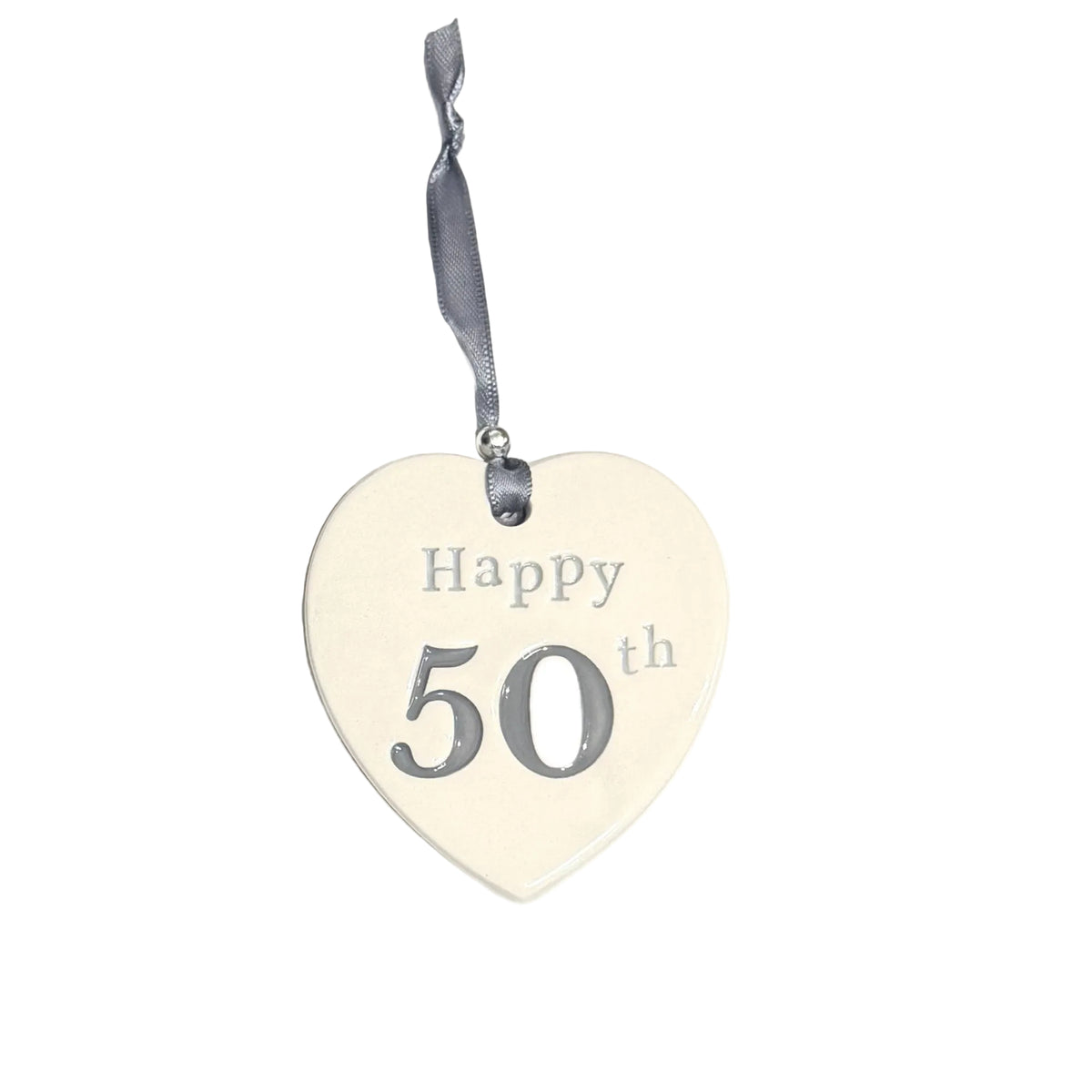 Happy 50th - Ceramic Hanging Heart - Pookie Wookie Ceramics