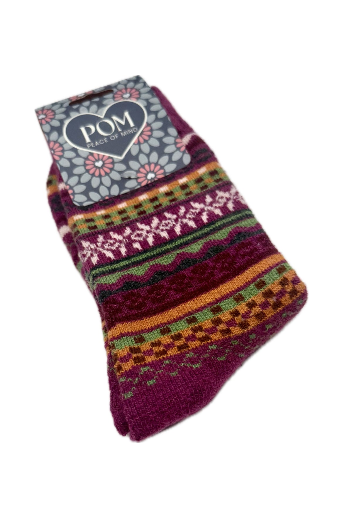 POM - Nordic Style Cosy Socks - Deep Pink/Orange Mix