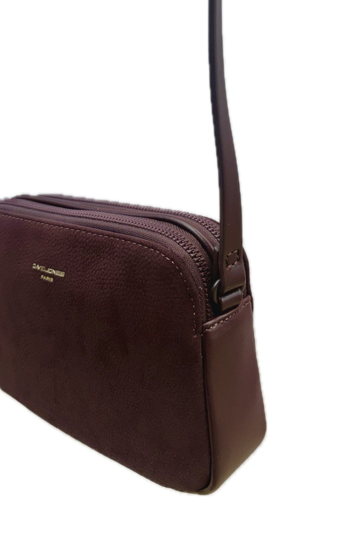 David Jones - (NVCM7335-3) Small Rectangular Double Zip Crossbody Bag - Dark Bordeaux
