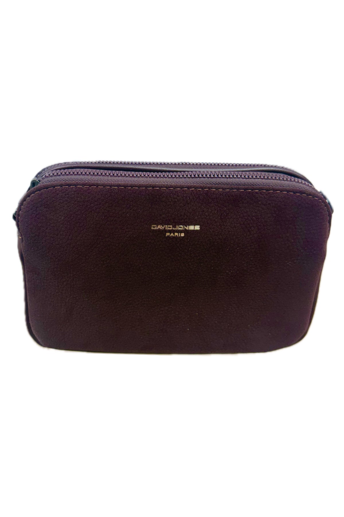 David Jones - (NVCM7335-3) Small Rectangular Double Zip Crossbody Bag - Dark Bordeaux