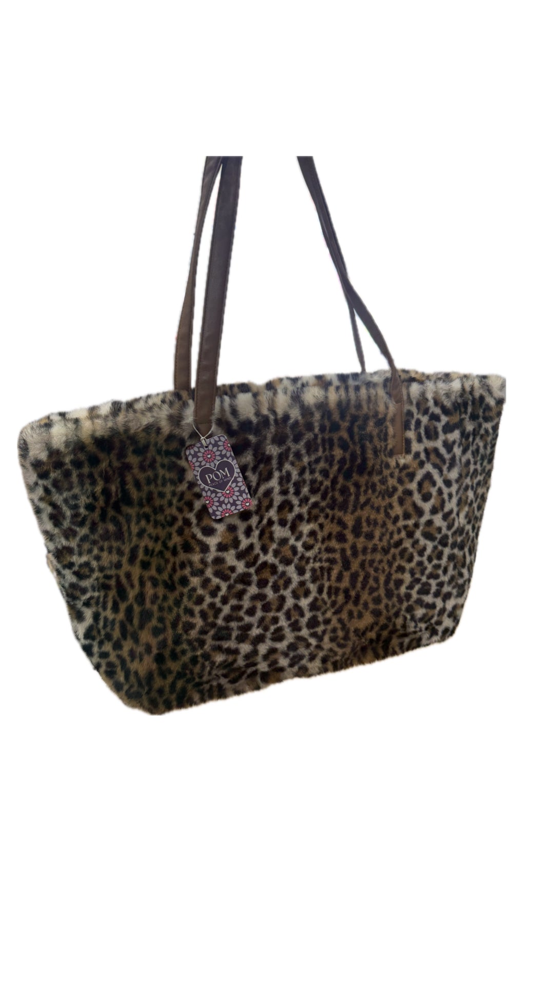 POM - Natalia - Faux Fur Large Tote Handbag - Leopard Animal Print