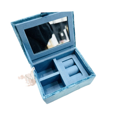 POM Mid-Blue Flying Cranes & Florals Velvet Embroidered Mini Jewellery Box