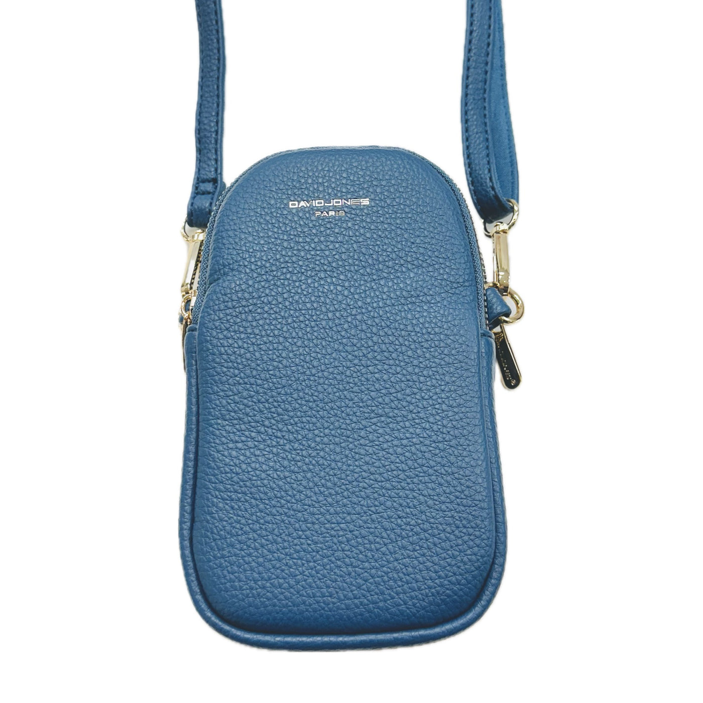 David Jones Double Zip Phone Bag - Blue/Gold Fittings (CM6814A)