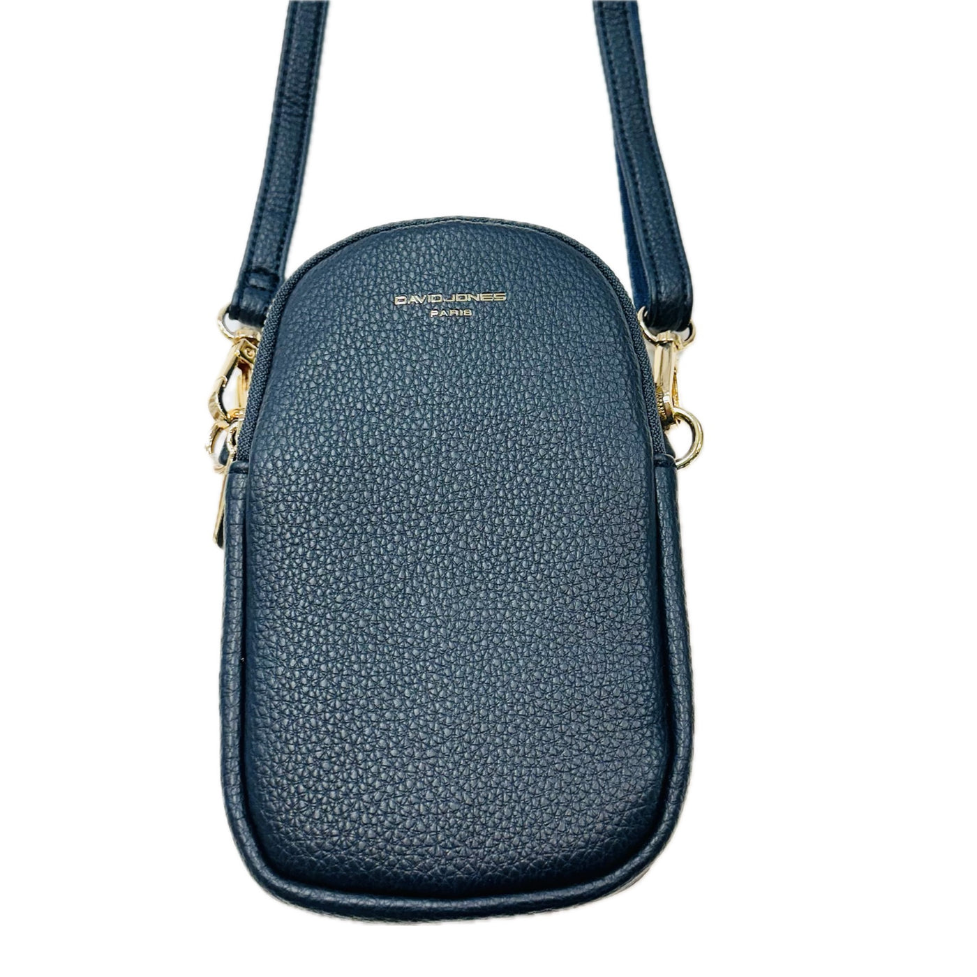 David Jones Double Zip Phone Bag - Navy Blue/Gold Fittings (CM6814A)