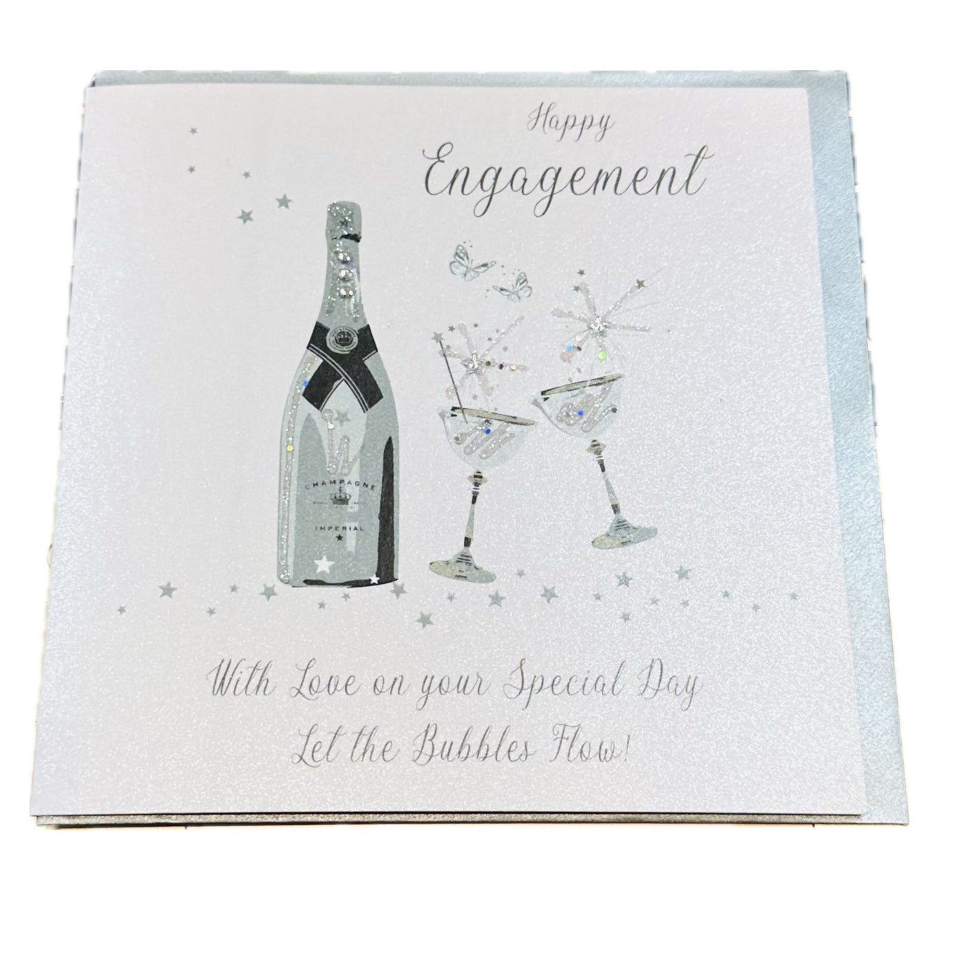 Happy Engagement Pink Champagne & Sparkling Glasses Card - White Cotton Cards