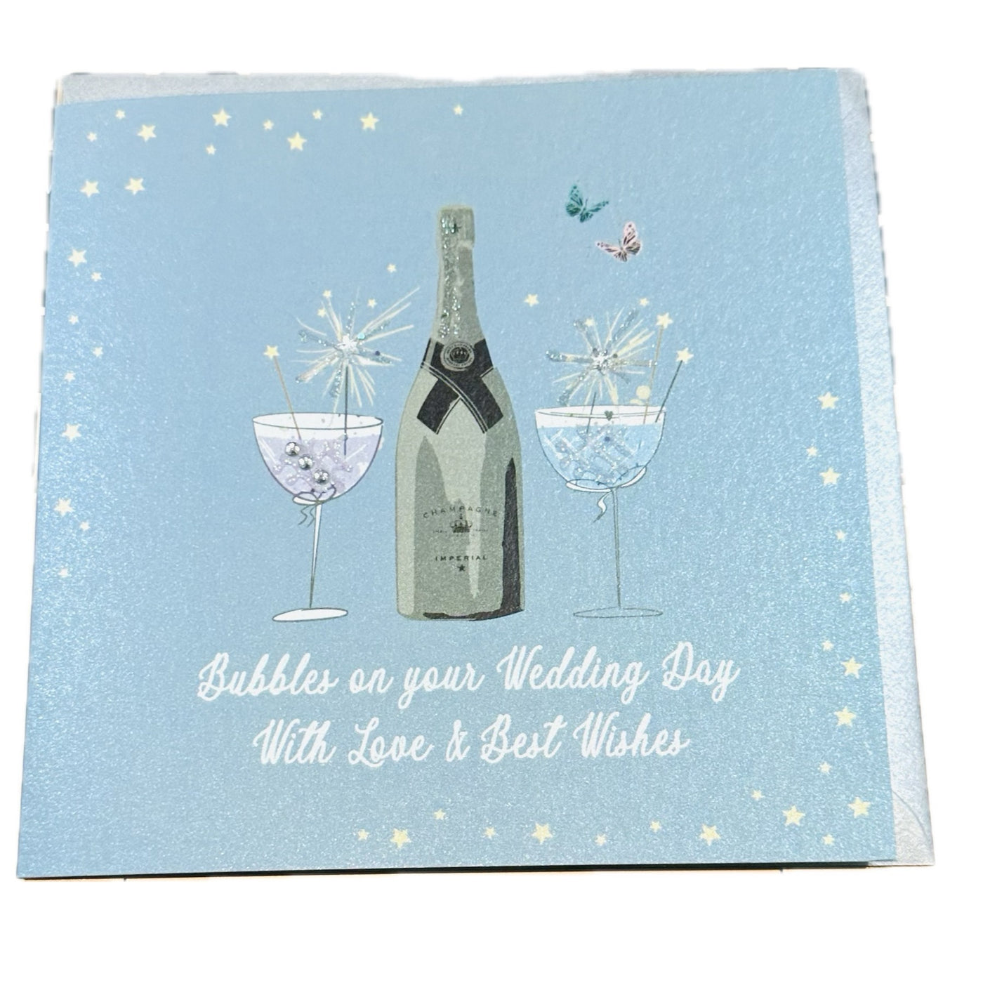 Wedding Day Champagne & Sparkling Glasses Teal Card - White Cotton Cards
