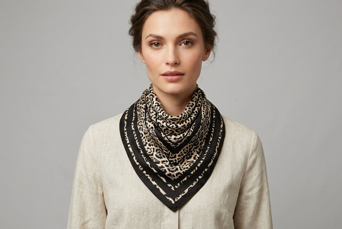 Park Lane Dark Leopard Neck Scarf - Leopard &amp; Black Edge