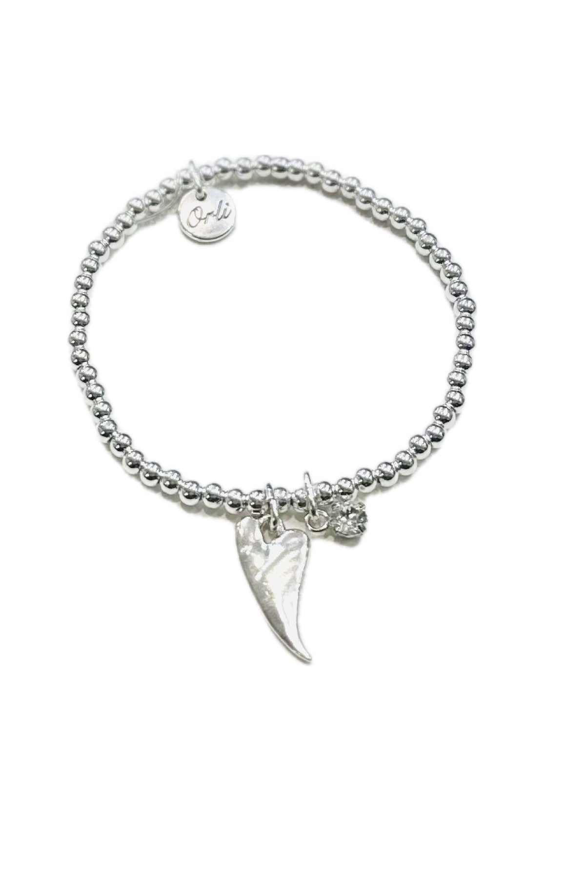 Orli Silver Shaped Heart & Crystal Stretch Bracelet