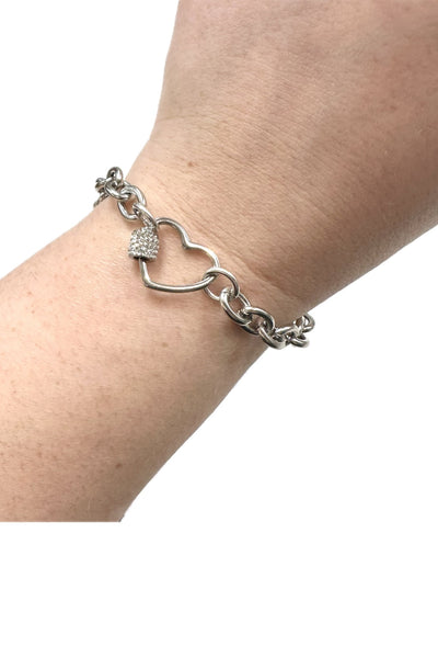 Orli Crystal Heart Lock Chunky Chain Bracelet - Silver