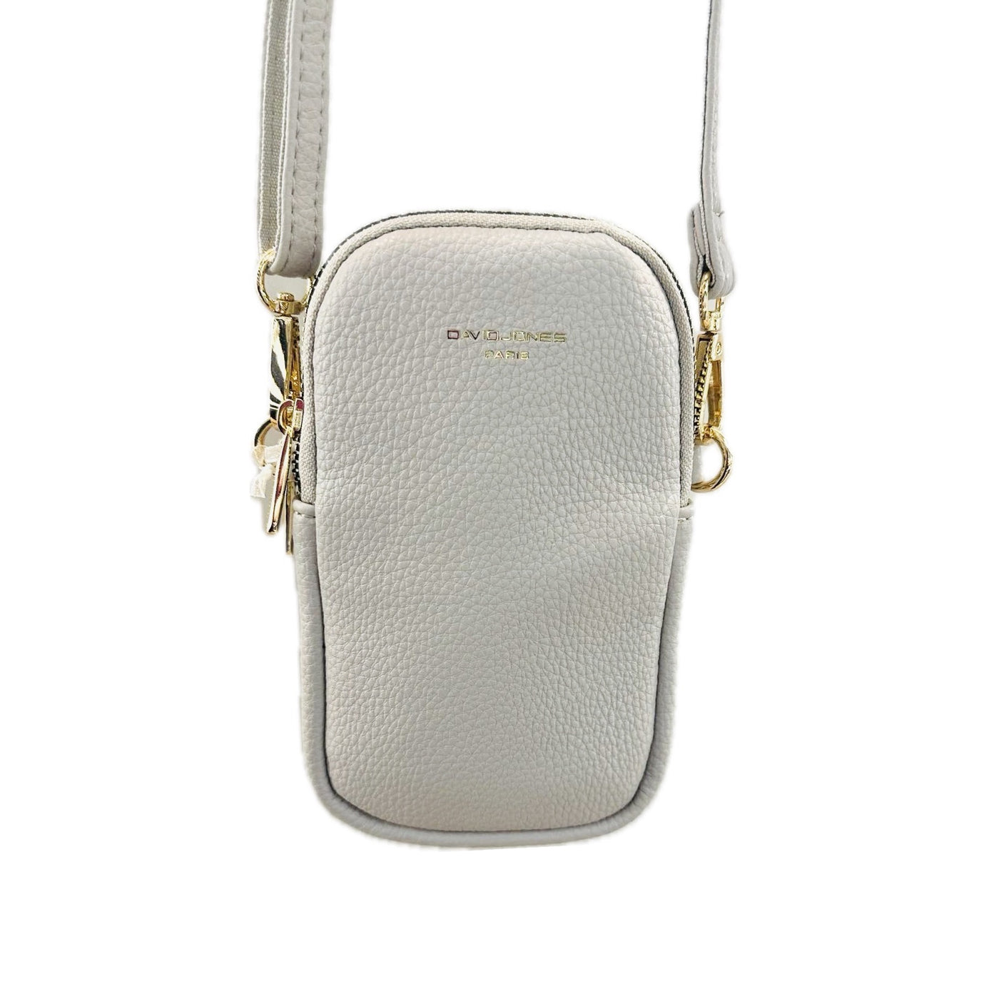 David Jones Double Zip Phone Bag - Grey/Gold Fittings (CM6814A)