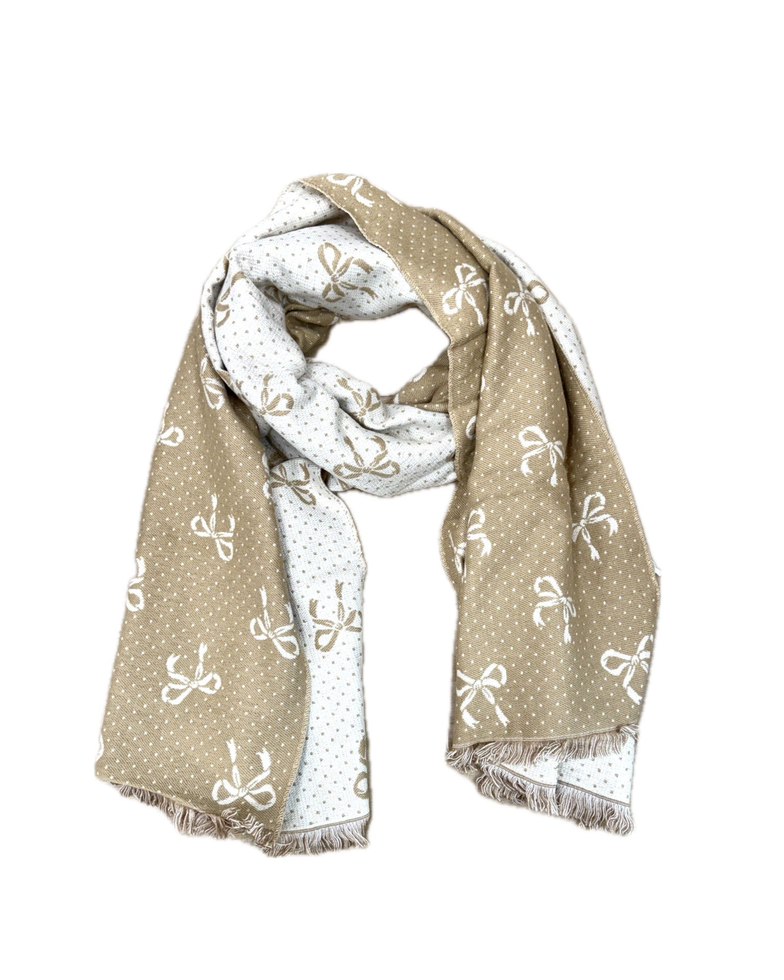 Zelly Winter Cosy Scarf - Bows - Cream