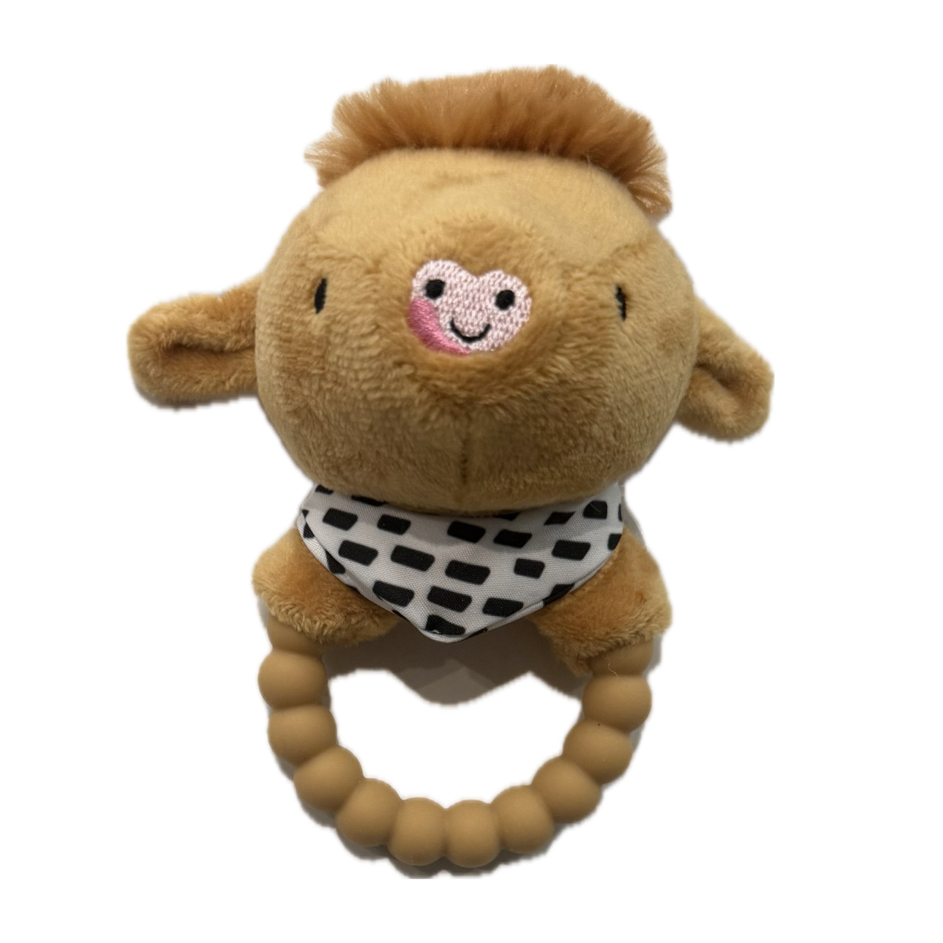 Ziggle Highland Cow Plush &amp; Silicone Baby Rattle - Brown