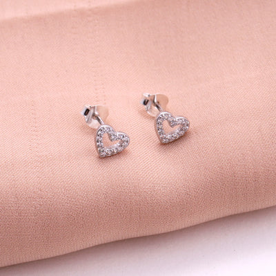 Darling Daughter - Message in a Bottle - Pave Crystal Heart Stud Earrings - Sterling Silver