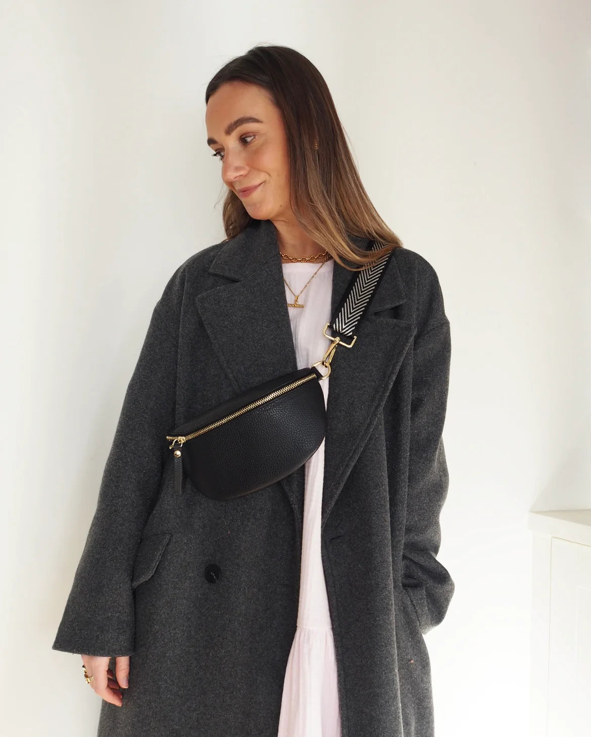 Elie Beaumont Designer Leather Sling Bag - Black (GOLD Fittings)