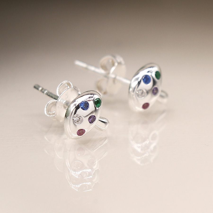 POM Sterling Silver Rainbow Crystal Mushroom Stud Earrings