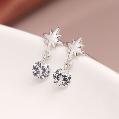 POM Sterling Silver Star & CZ Crystal Drop Stud Earrings