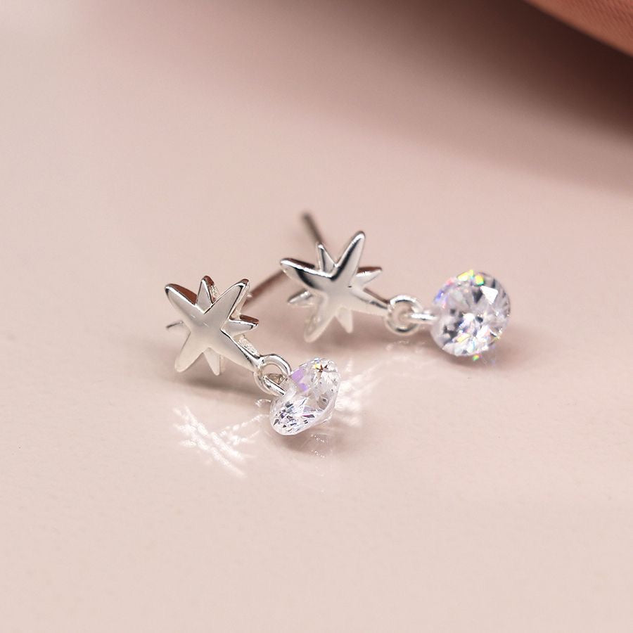 POM Sterling Silver Star & CZ Crystal Drop Stud Earrings