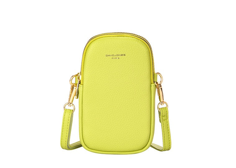 David Jones Double Zip Phone Bag - Lemon Green/Gold Fittings (CM6814A)