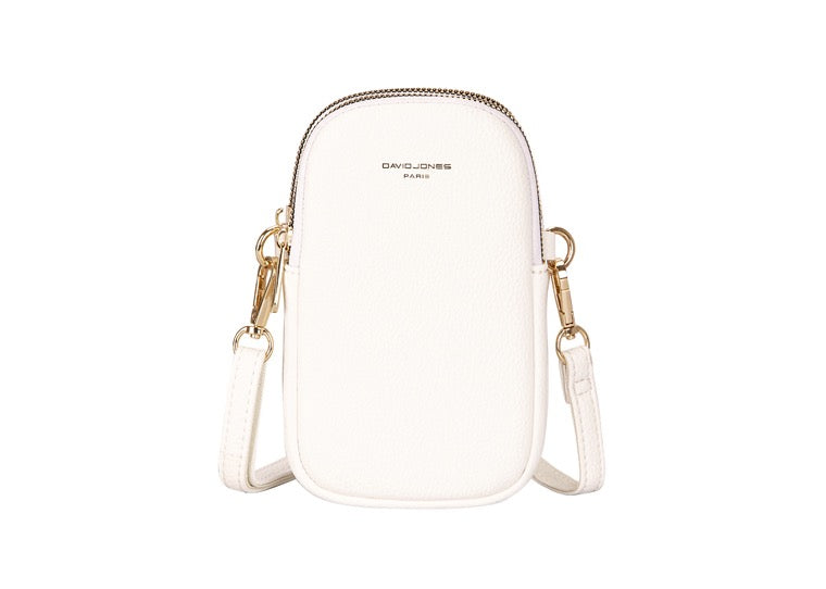 David Jones Double Zip Phone Bag - White/Gold Fittings (CM6814A)