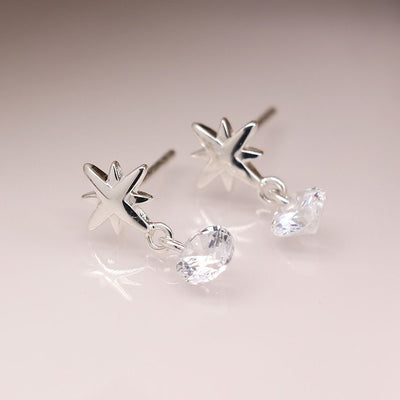 POM Sterling Silver Star & CZ Crystal Drop Stud Earrings