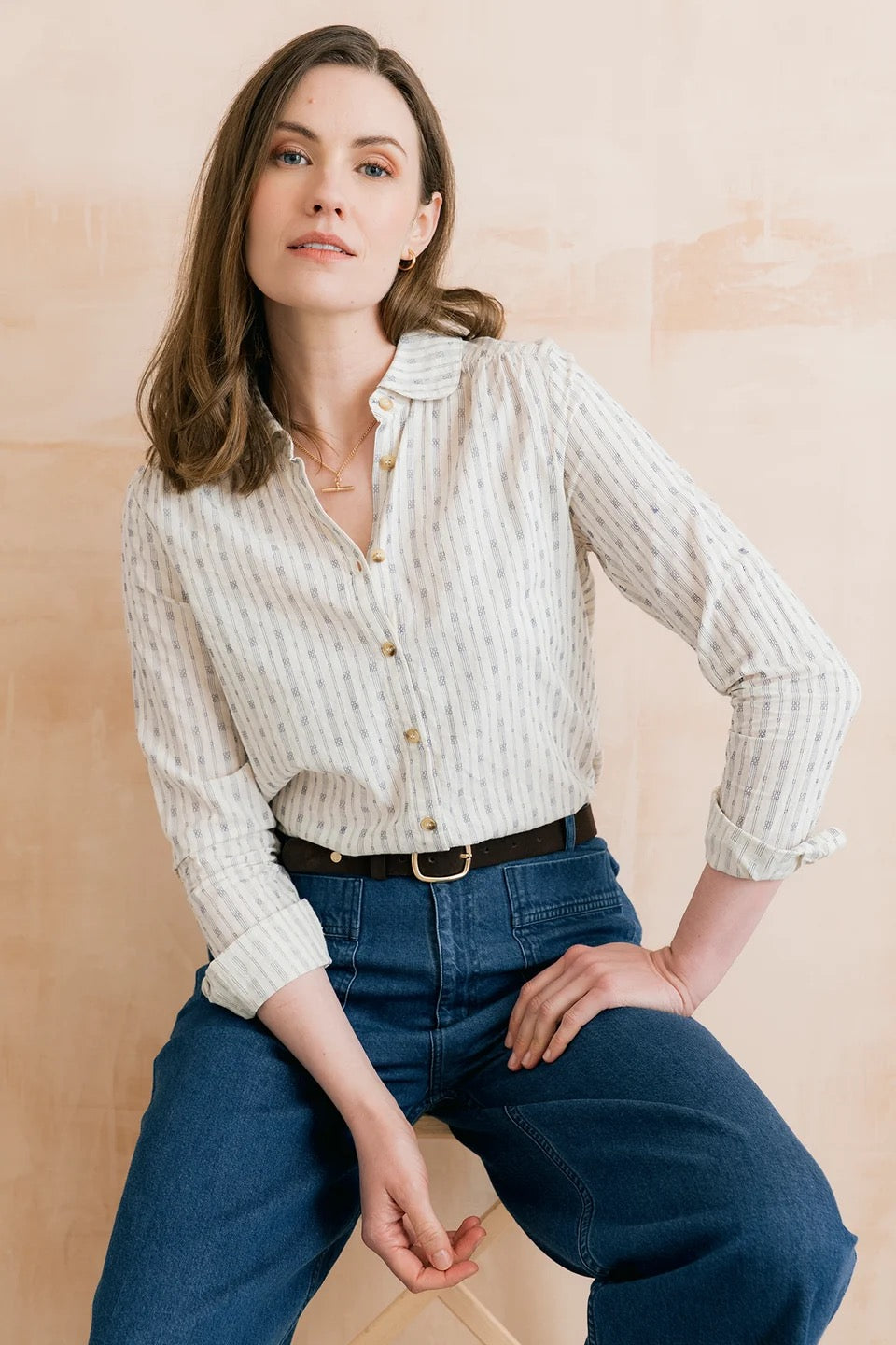 Beech Embroidered Geo Stripe Blouse - Ecru - Lily &amp; Me