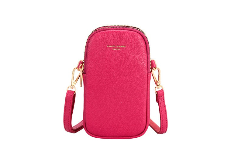David Jones Double Zip Phone Bag - Hot Fuchsia Pink/Gold Fittings (CM6814A)