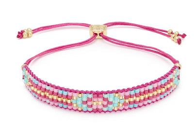 Boho Betty Fantasy Pink Friendship Beaded Cord Slider Bracelet