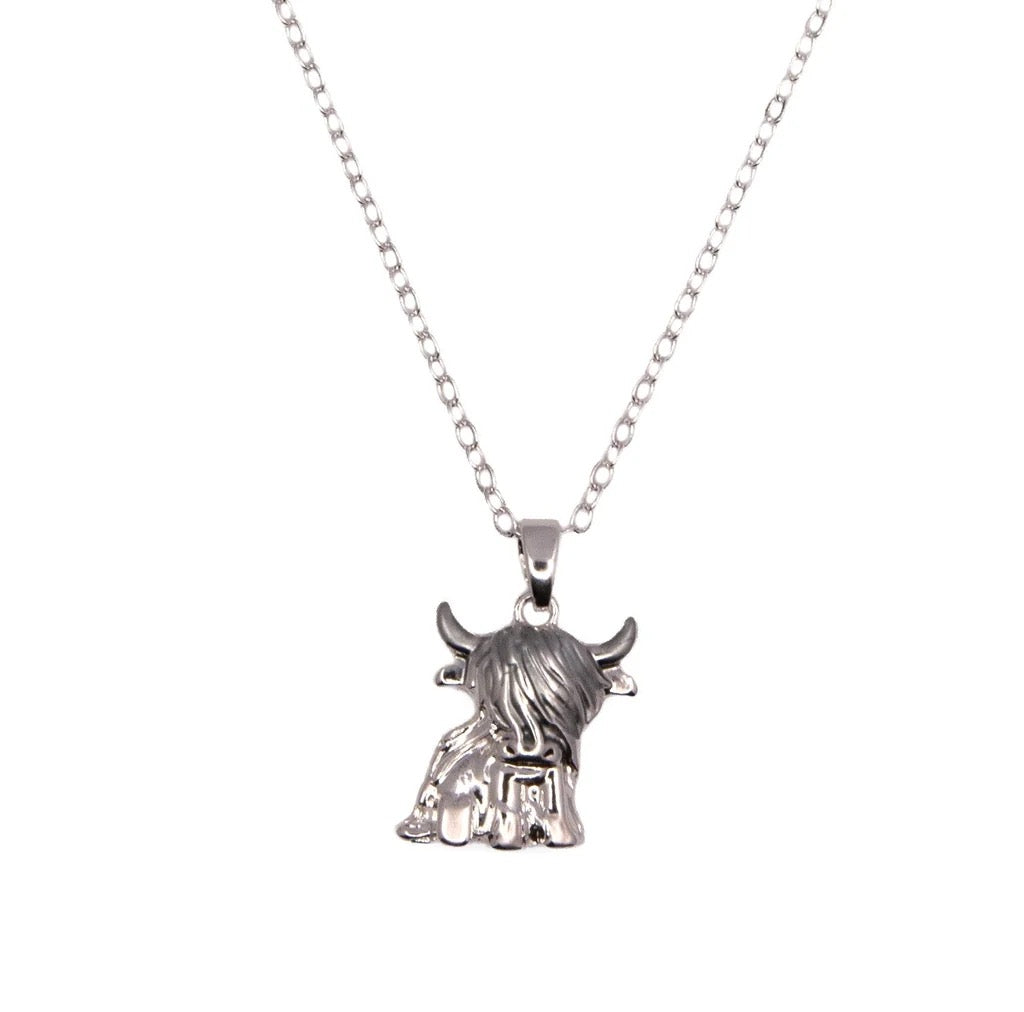 Byzantium - Twyla Highland Cow Pendant Necklace - Silver