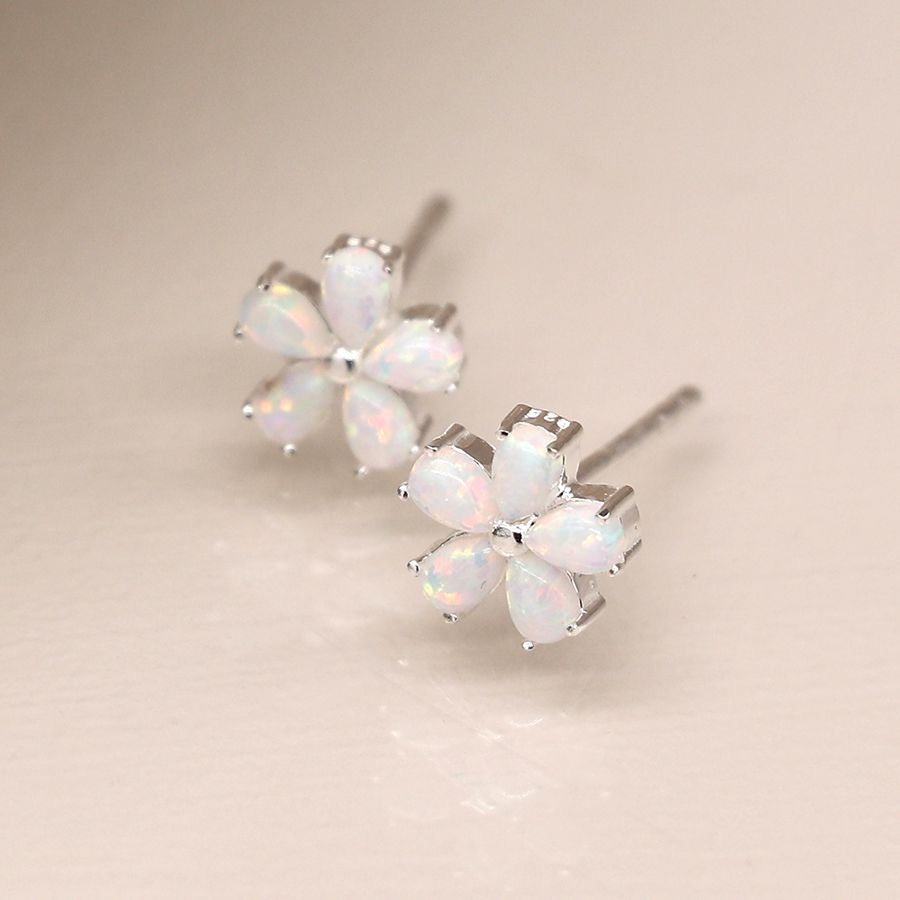 POM Sterling Silver & White Opal Flower Stud Earrings