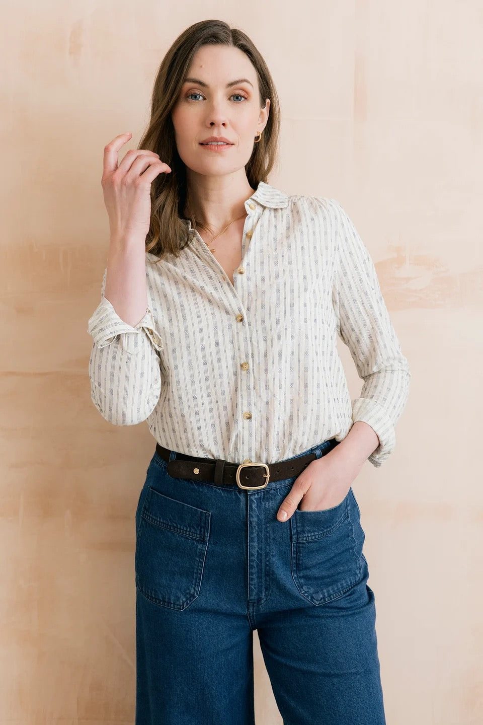 Beech Embroidered Geo Stripe Blouse - Ecru - Lily &amp; Me