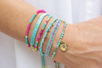 Boho Betty Spirea Turquoise & Hot Pink Friendship Slider Bracelet