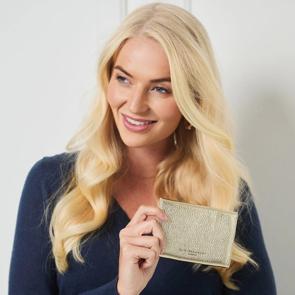 Elie Beaumont Designer Leather Folding Card Purse - Metallic Gold