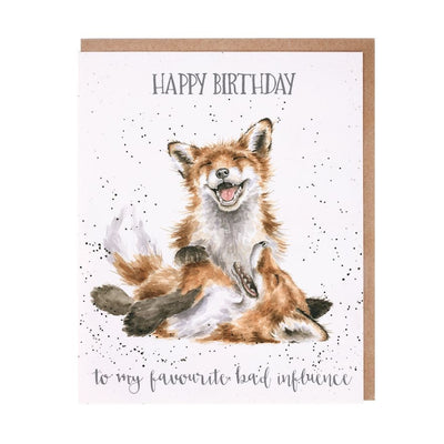 'Favourite Bad Influence' Fox Birthday Card - Wrendale Designs