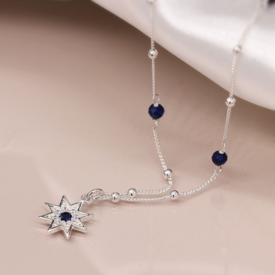 POM Sterling Silver & Navy Necklace with Pave Star Charm