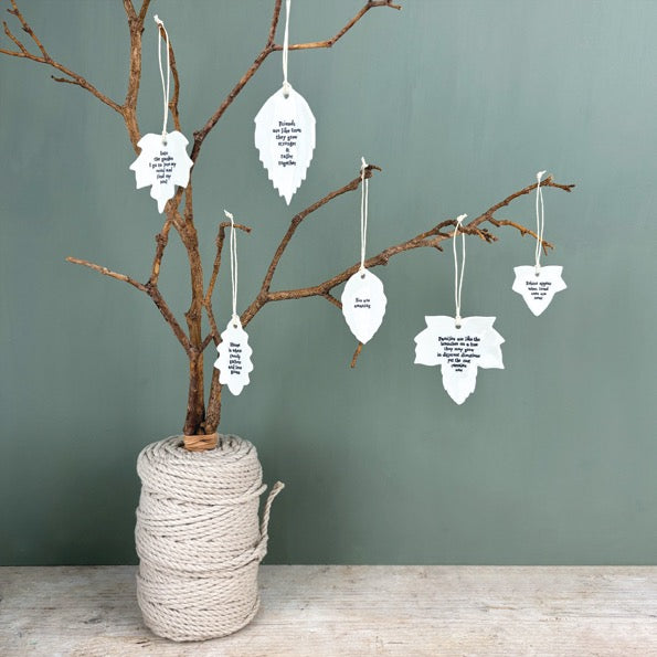 East of India Porcelain Hanging Leaf Decoration - Families are Like the Branches