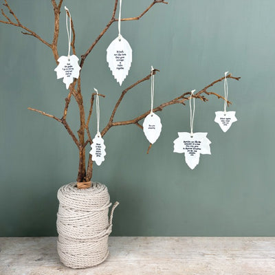 East of India Porcelain Hanging Small Leaf Decoration - Robins Appear