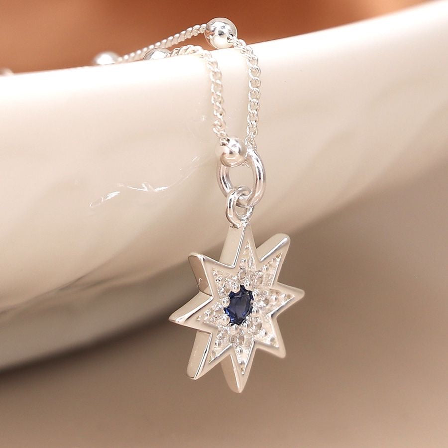 POM Sterling Silver & Navy Necklace with Pave Star Charm