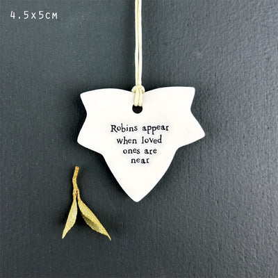 East of India Porcelain Hanging Small Leaf Decoration - Robins Appear