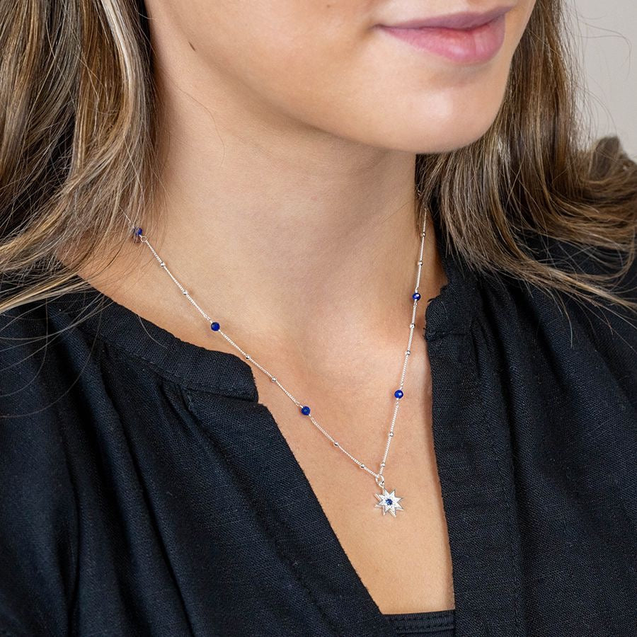 POM Sterling Silver & Navy Necklace with Pave Star Charm